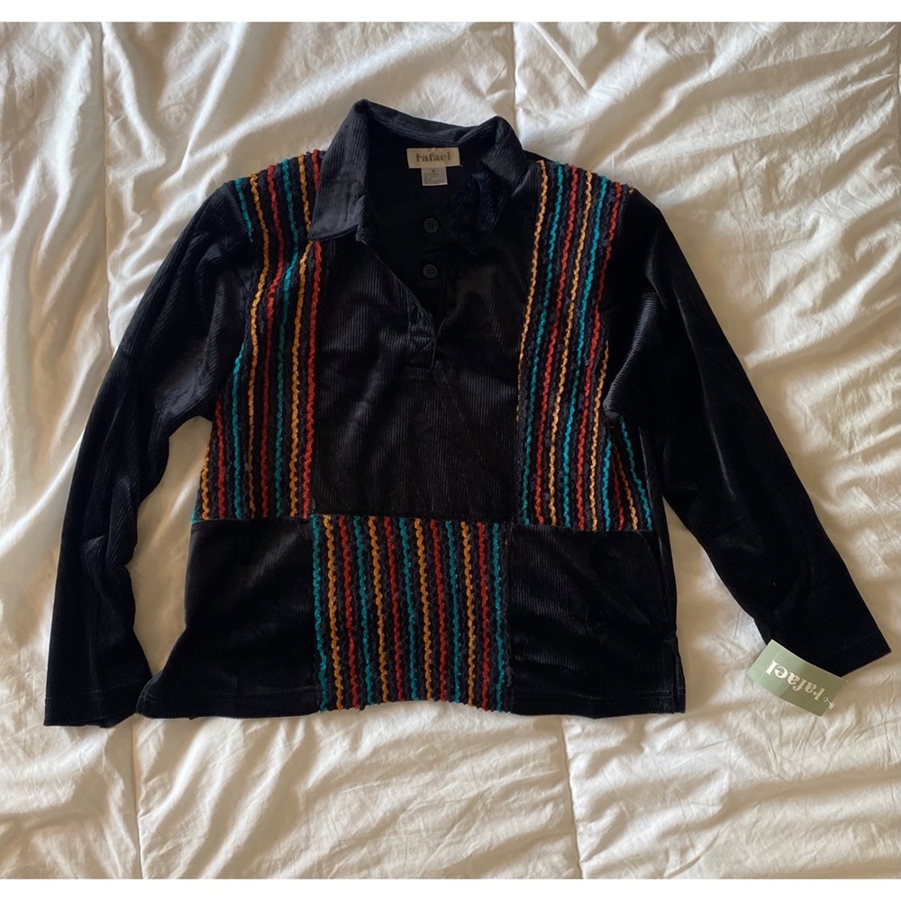 Black Orange Red Green button up shirt